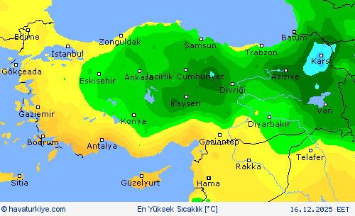 En Y&uuml;ksek Sıcaklık Tahmin Haritaları